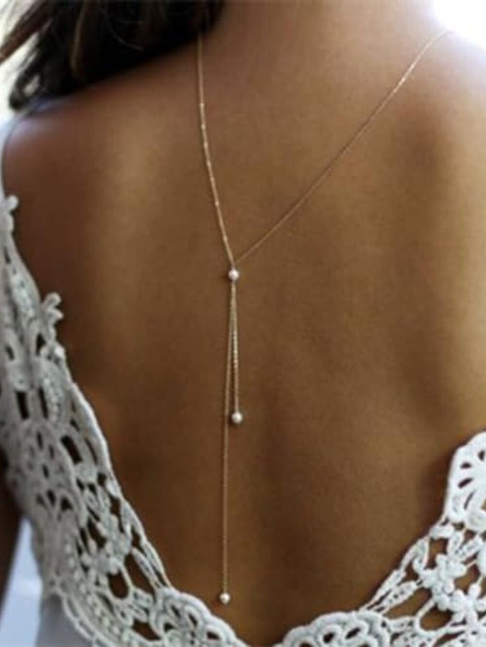 Pearls Back Chain Necklace‎ Bridal Wedding Backdrop Body Jewelry for Women